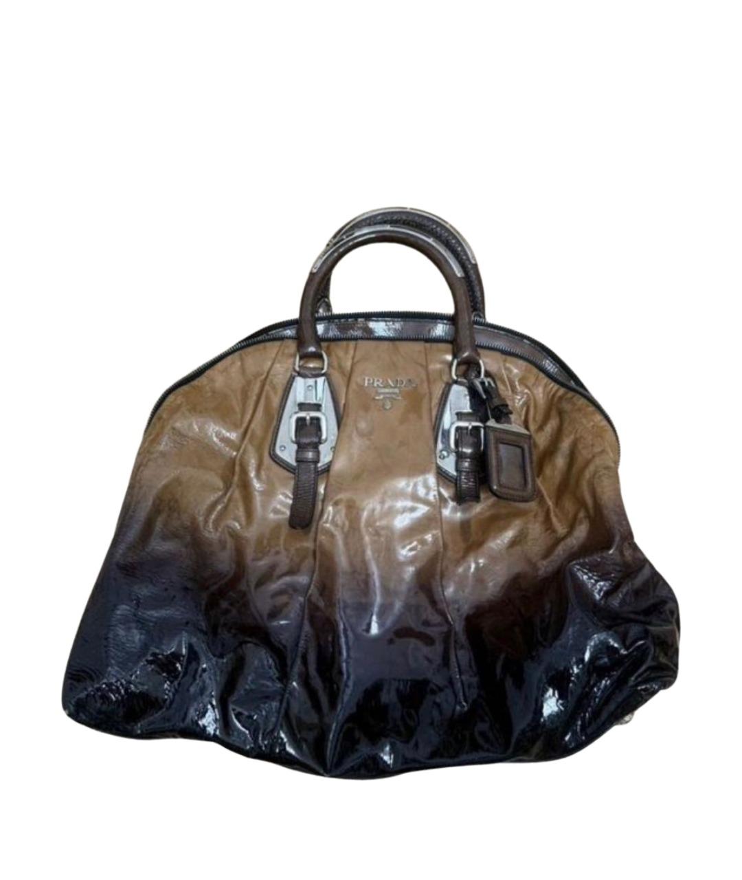 PRADA Коричневая сумка с короткими ручками из лакированной кожи, фото 1
