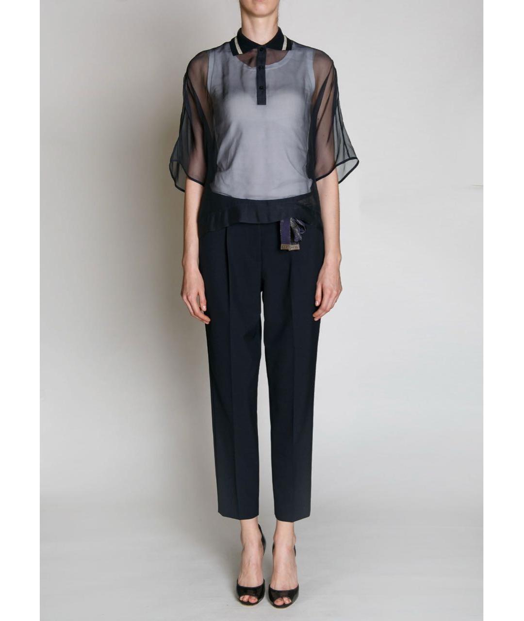 PESERICO Темно-синяя шелковая блузы, фото 4