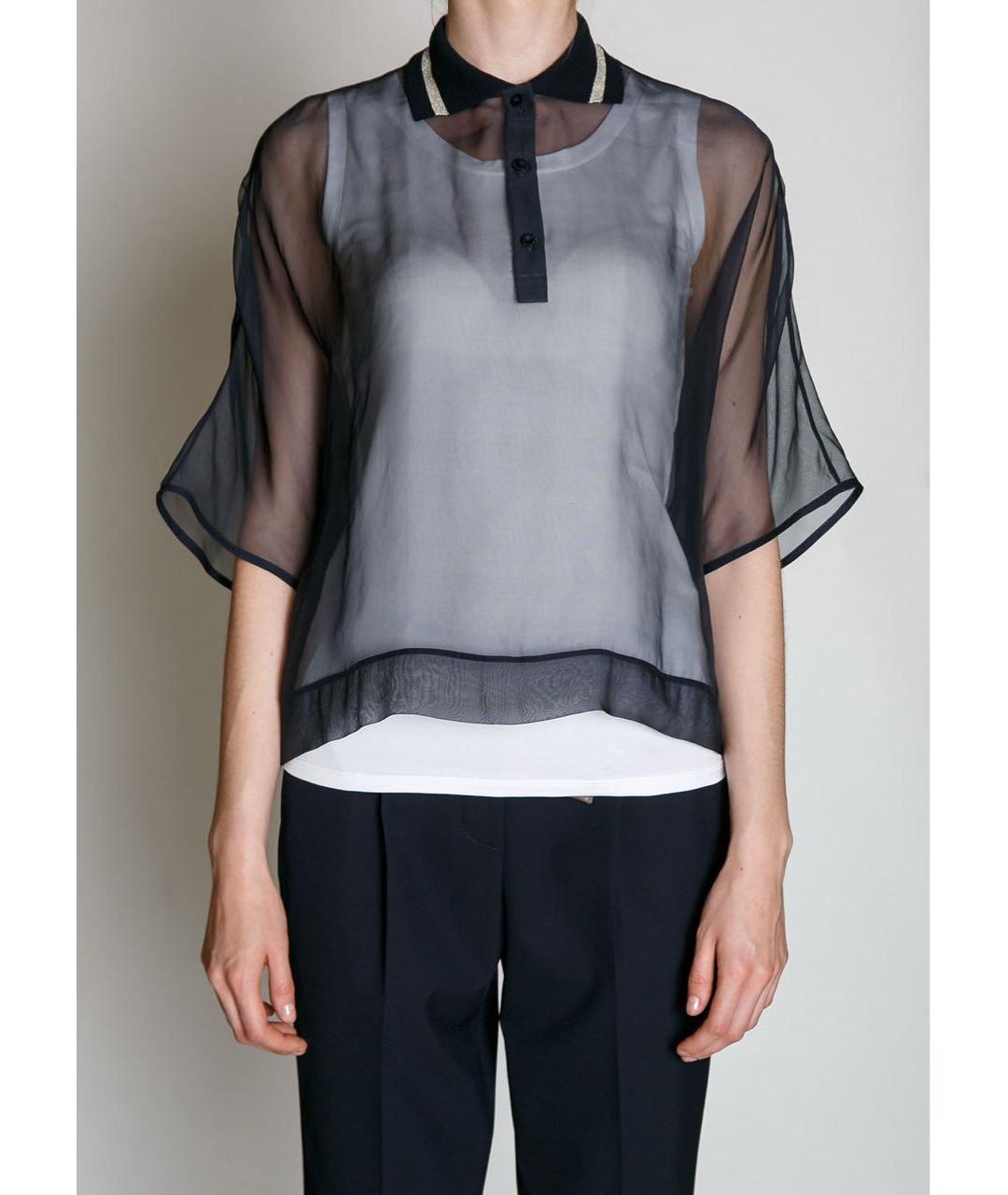 PESERICO Темно-синяя шелковая блузы, фото 2