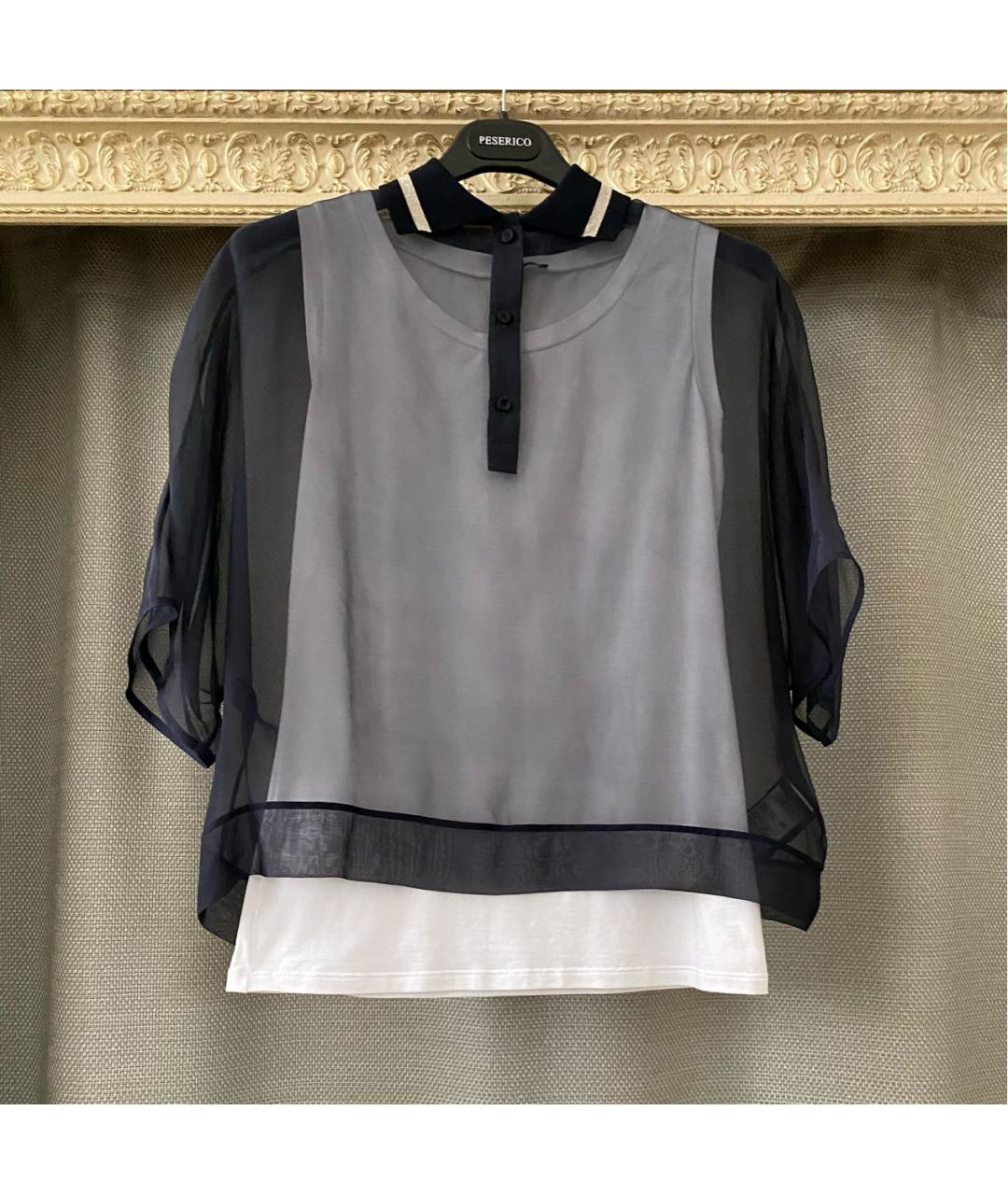 PESERICO Темно-синяя шелковая блузы, фото 6