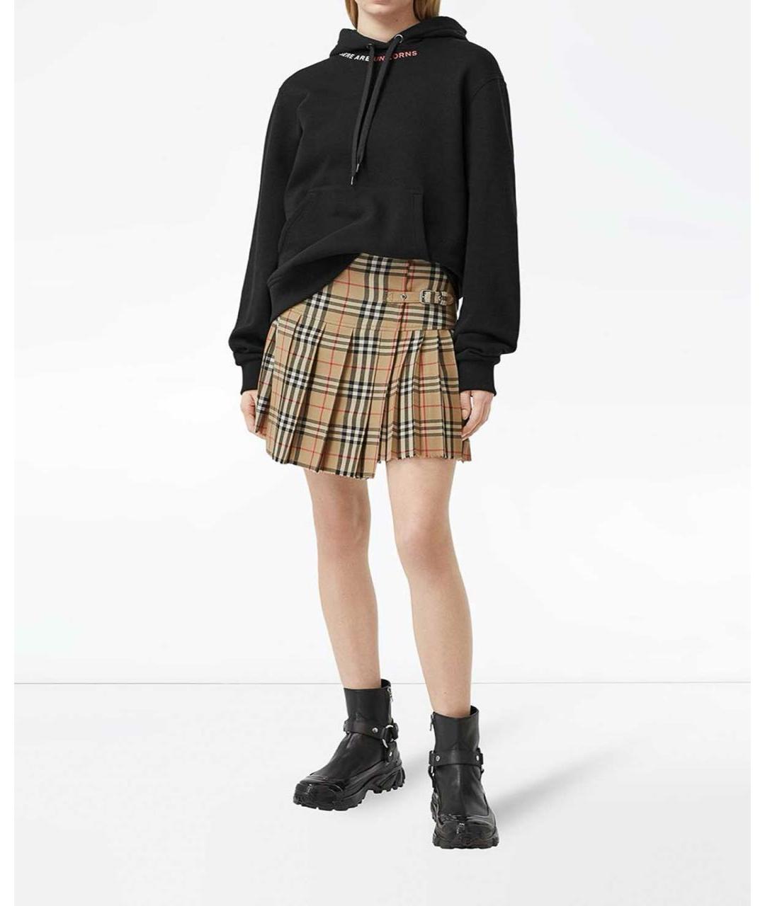 BURBERRY Бежевая шерстяная юбка мини, фото 5