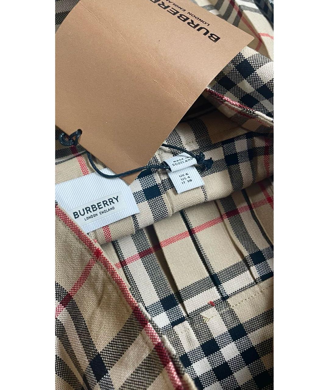 BURBERRY Бежевая шерстяная юбка мини, фото 4