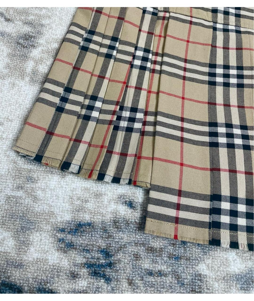 BURBERRY Бежевая шерстяная юбка мини, фото 3