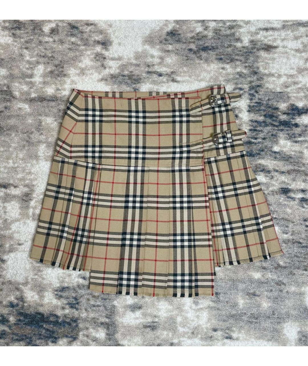 BURBERRY Бежевая шерстяная юбка мини, фото 7