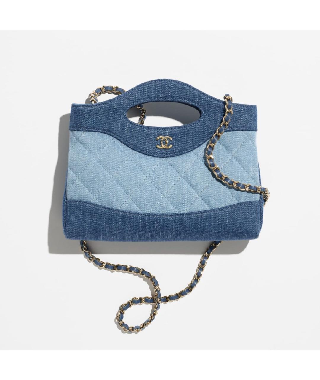 CHANEL Голубая деним сумка с короткими ручками, фото 5