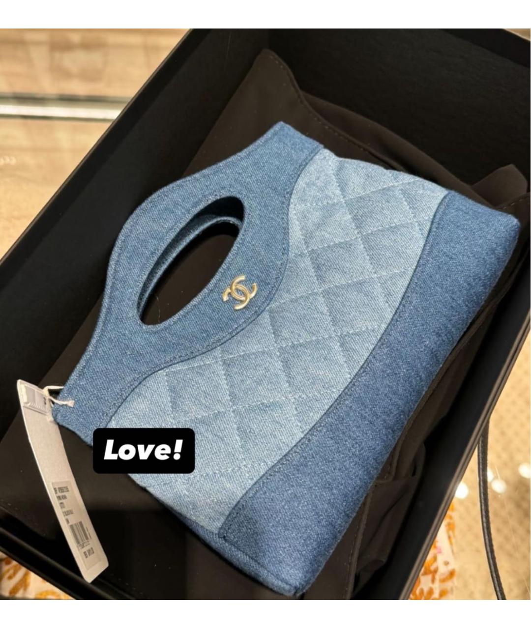 CHANEL Голубая деним сумка с короткими ручками, фото 4