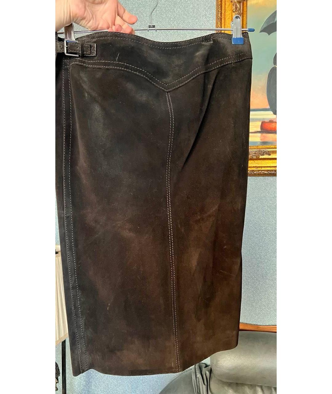 GUCCI Коричневая замшевая юбка миди, фото 5