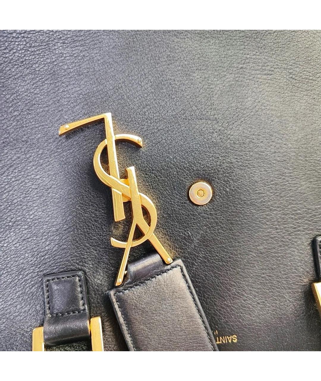 SAINT LAURENT Черная кожаная сумка тоут, фото 6