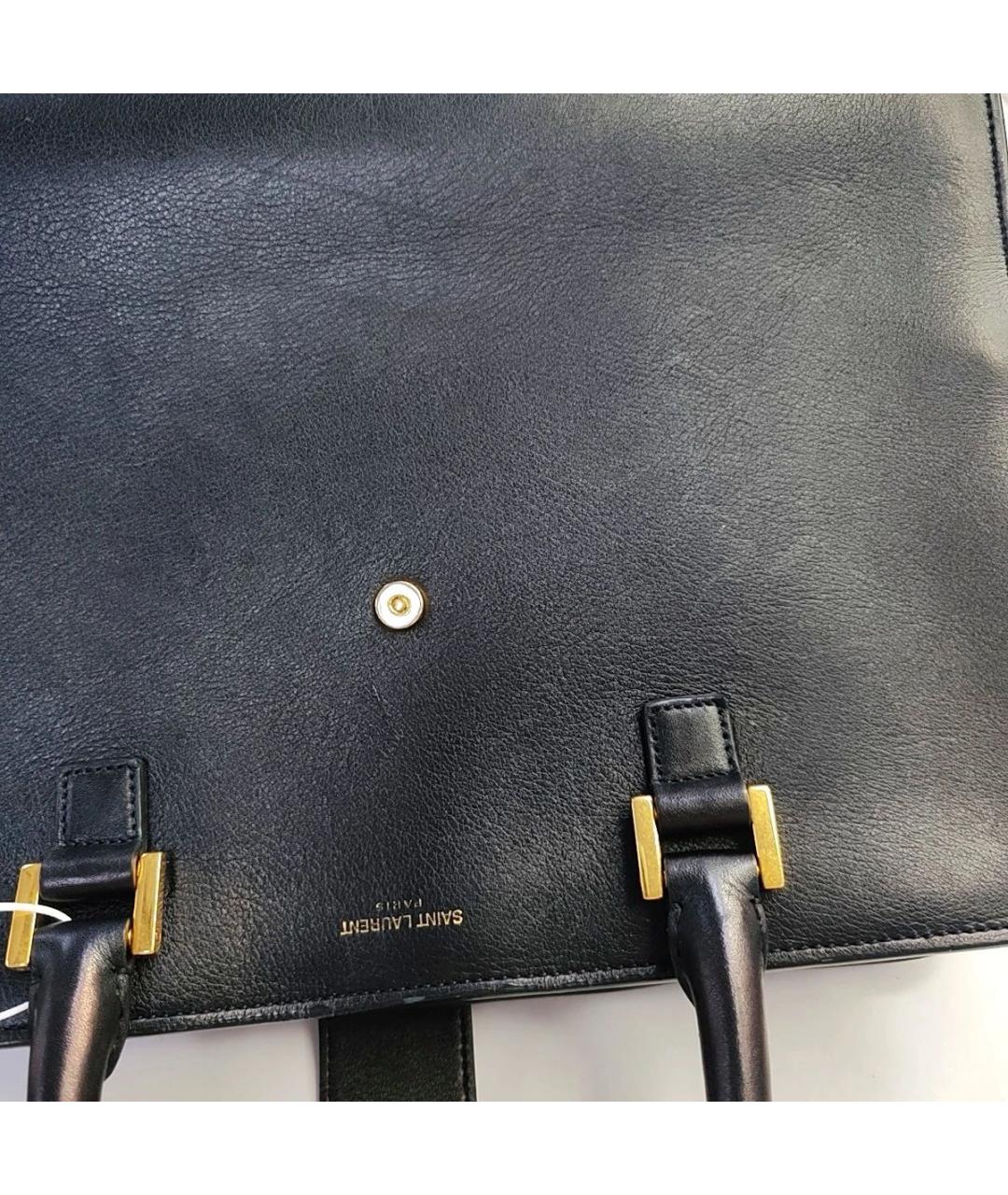 SAINT LAURENT Черная кожаная сумка тоут, фото 5