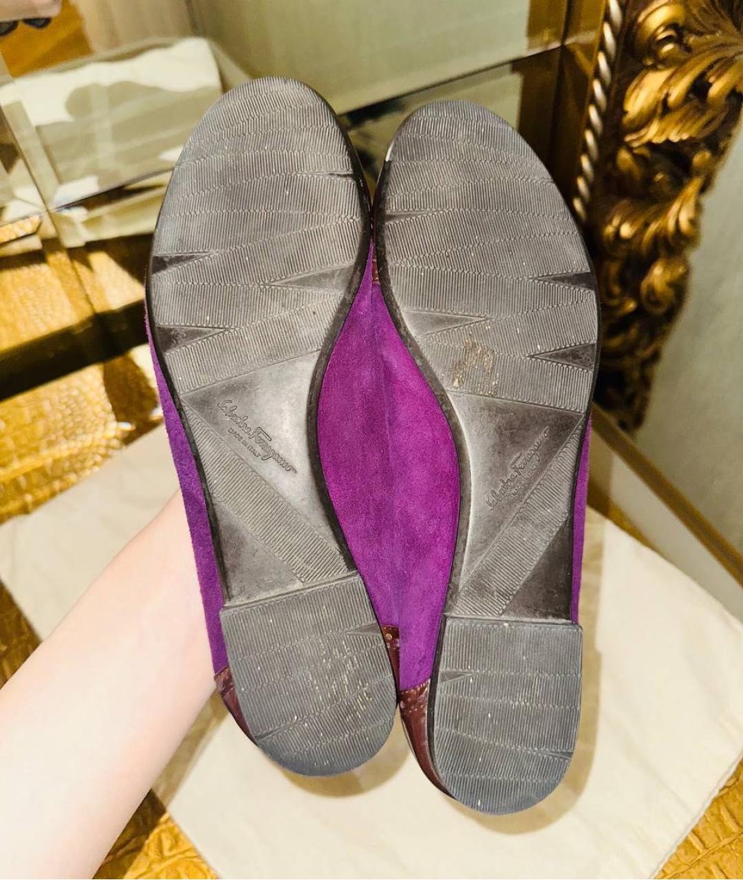 FERRAGAMO Фиолетовые замшевые балетки, фото 3