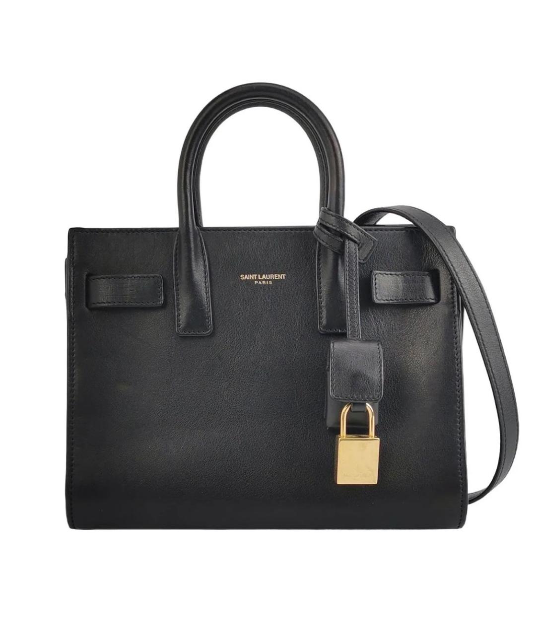 SAINT LAURENT Черная кожаная сумка тоут, фото 1