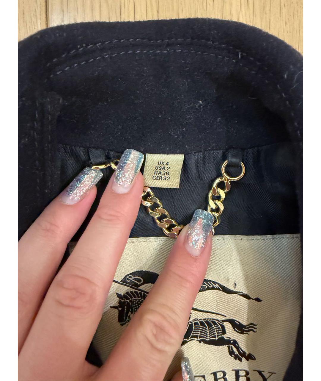 BURBERRY Темно-синее шерстяное пальто, фото 4