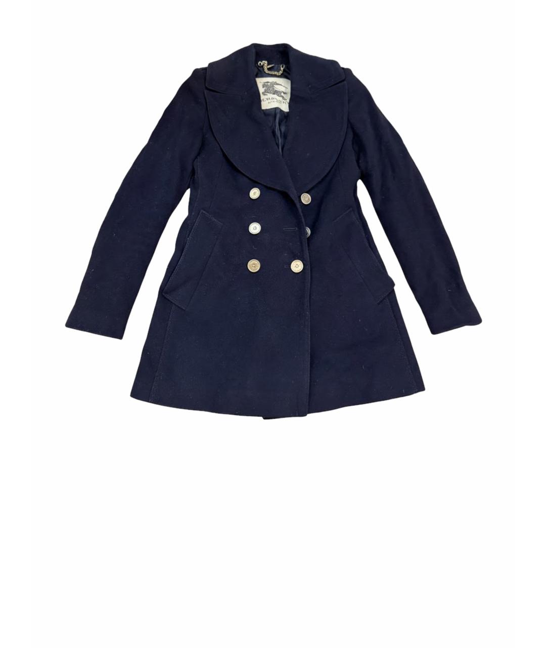 BURBERRY Темно-синее шерстяное пальто, фото 1