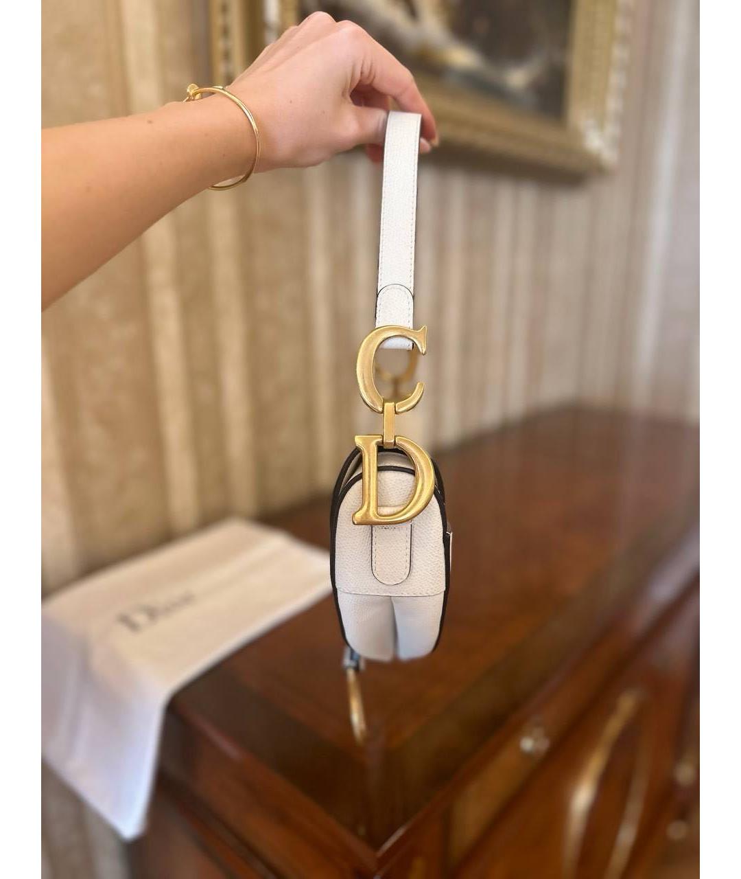 CHRISTIAN DIOR Белая кожаная сумка с короткими ручками, фото 5