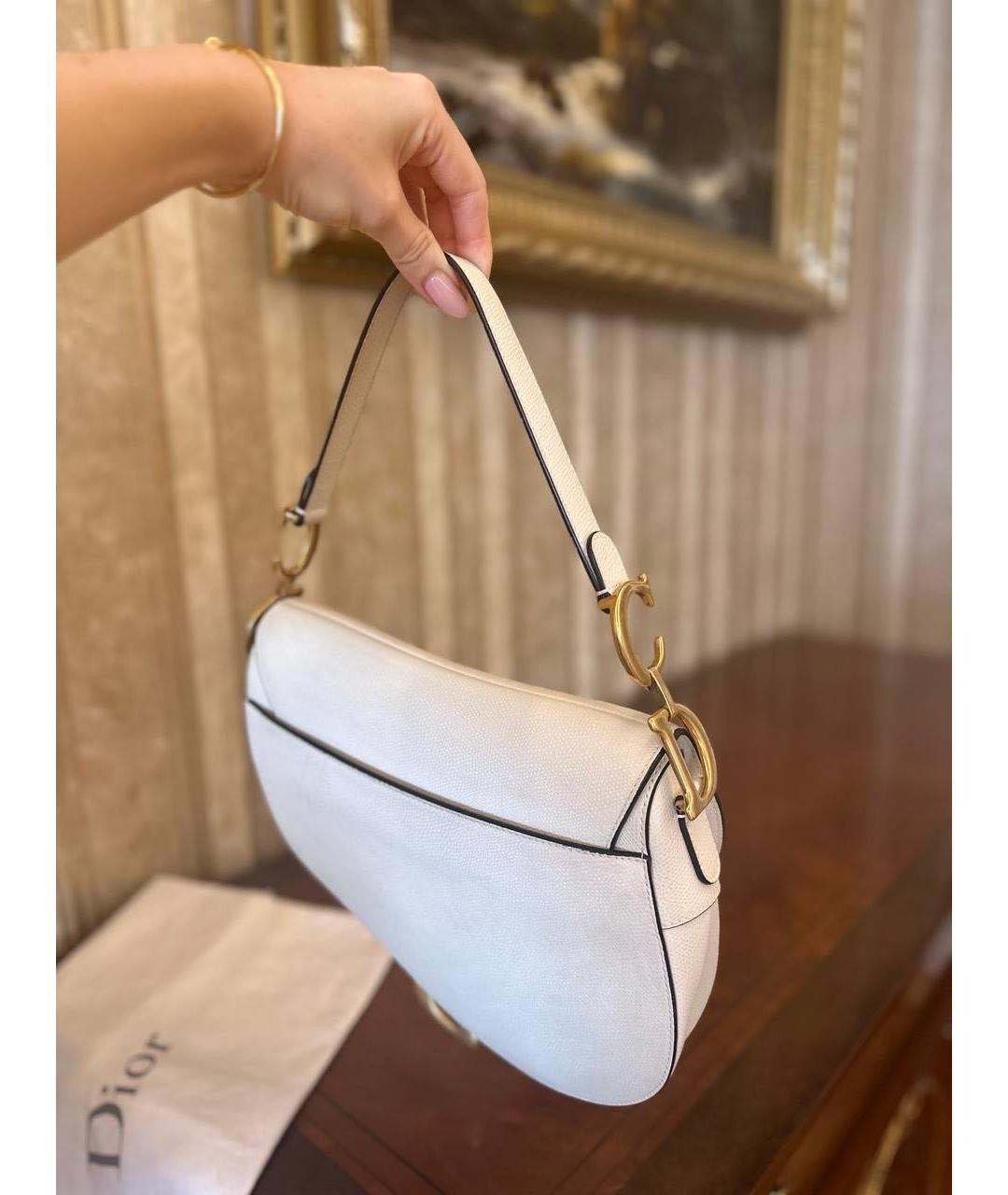 CHRISTIAN DIOR Белая кожаная сумка с короткими ручками, фото 6