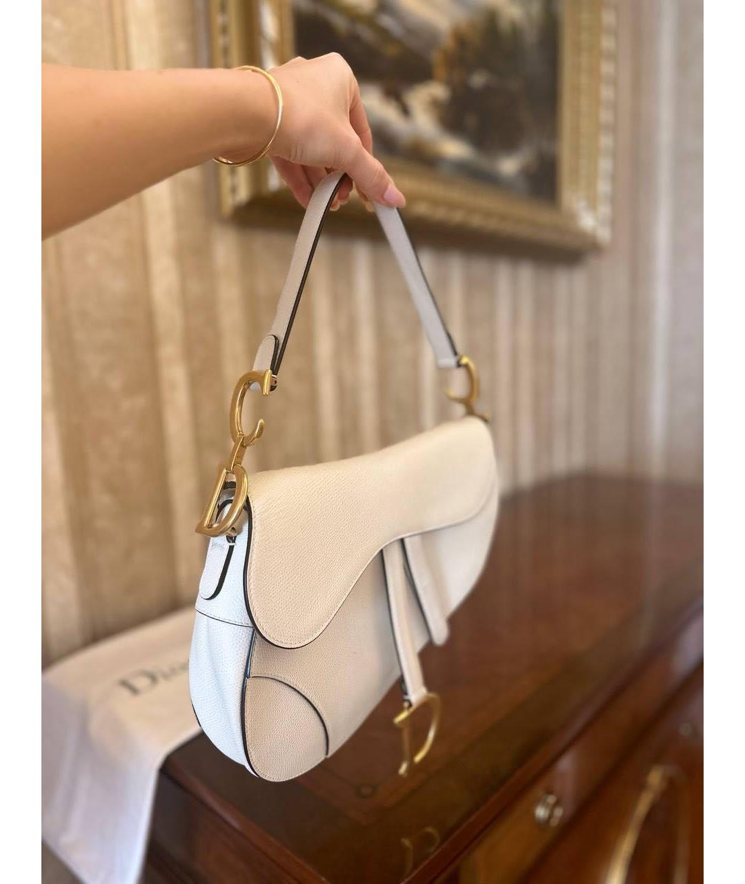 CHRISTIAN DIOR Белая кожаная сумка с короткими ручками, фото 3