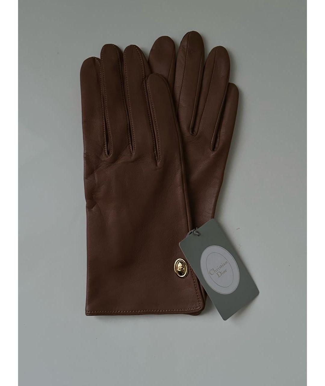 CHRISTIAN DIOR Коричневые кожаные перчатки, фото 6