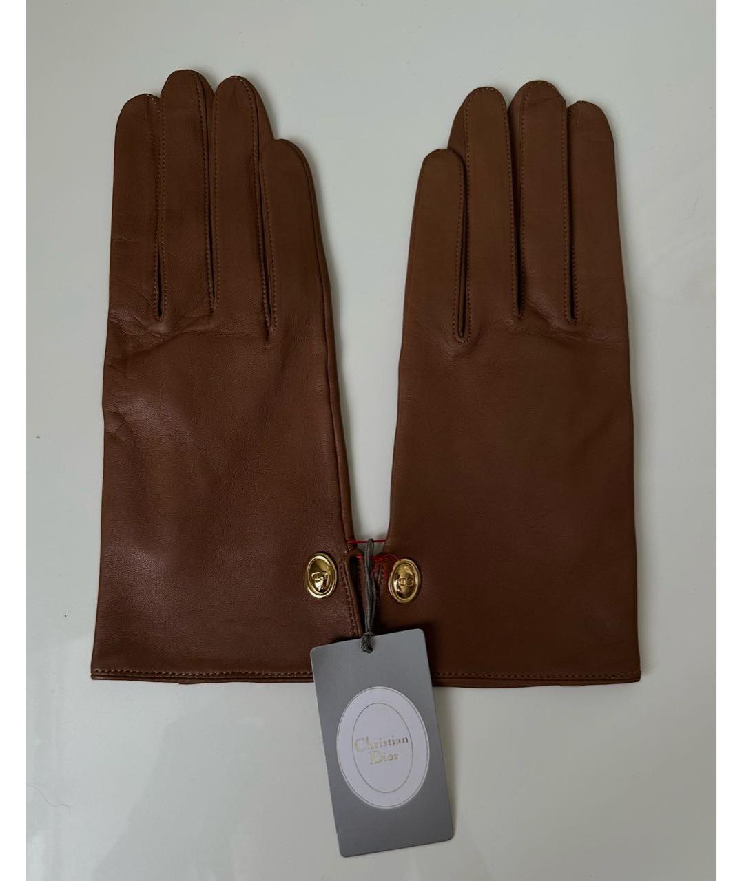 CHRISTIAN DIOR Коричневые кожаные перчатки, фото 3