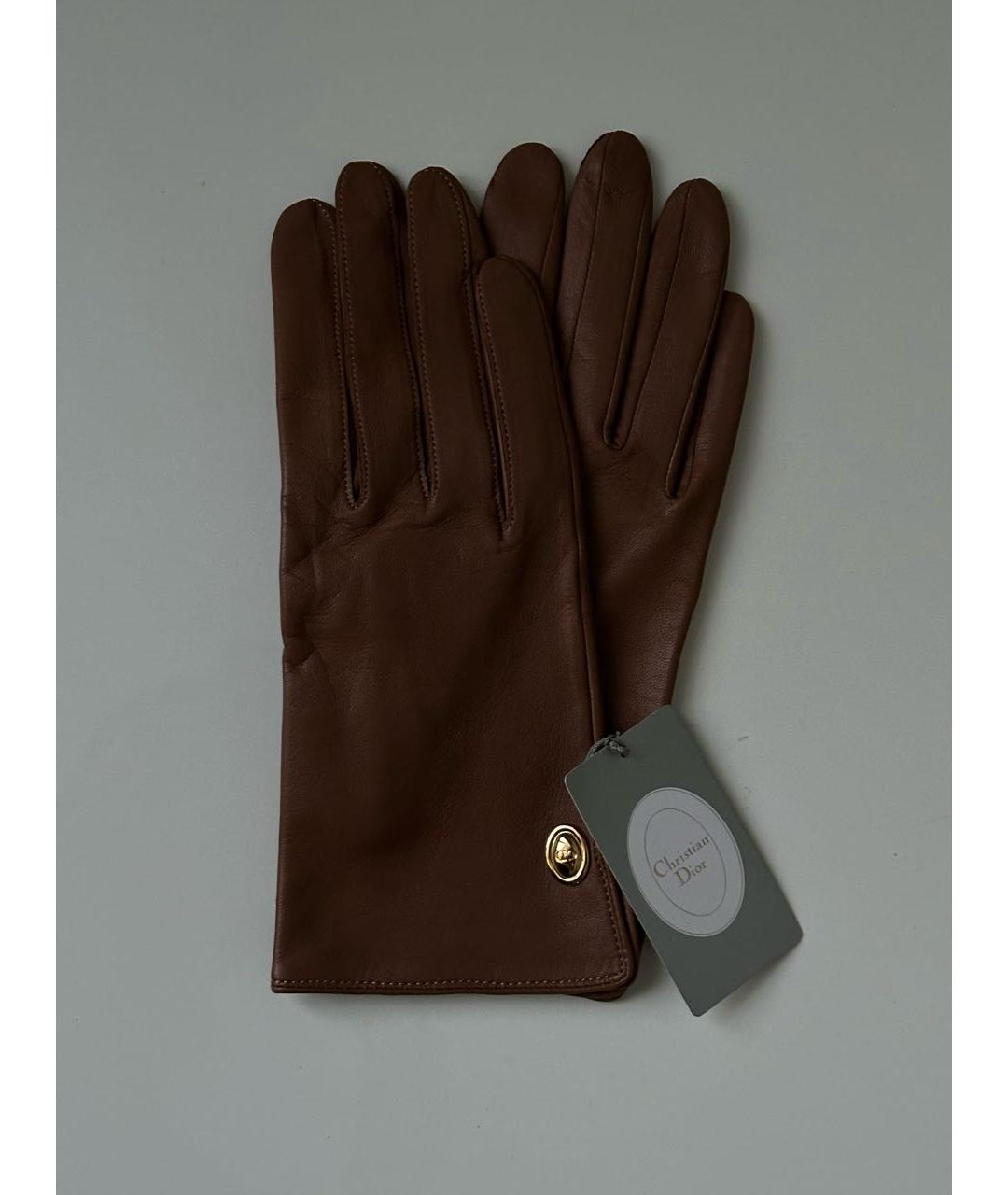 CHRISTIAN DIOR Коричневые кожаные перчатки, фото 5