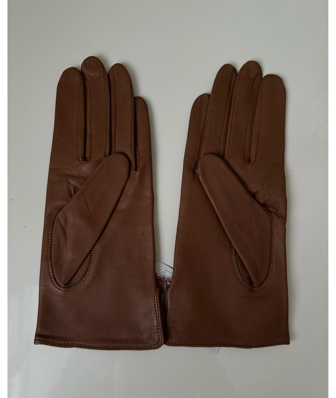 CHRISTIAN DIOR Коричневые кожаные перчатки, фото 2