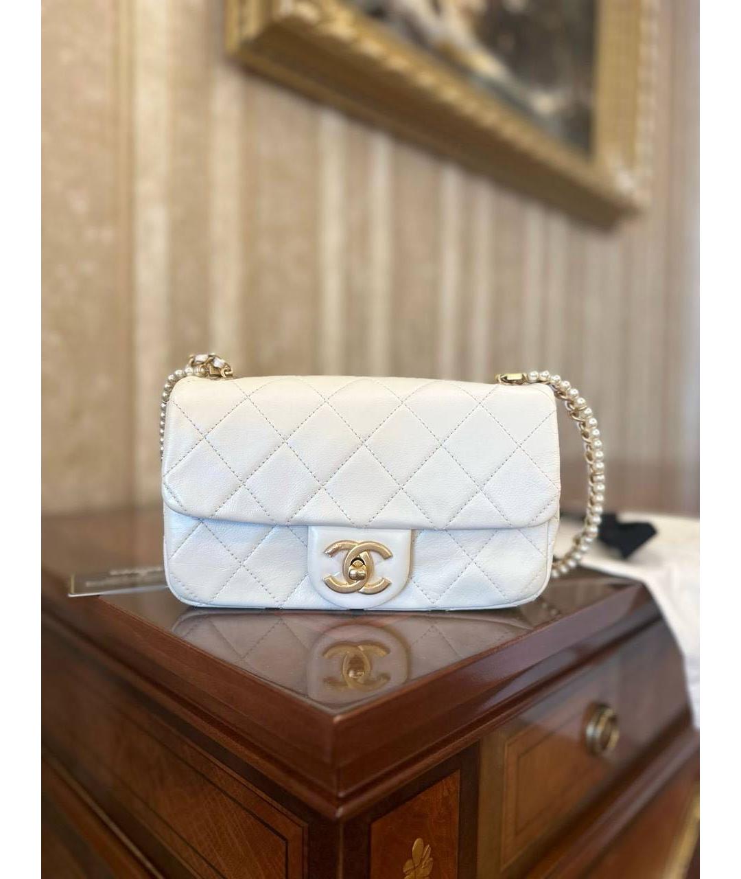 CHANEL Белая кожаная сумка через плечо, фото 8