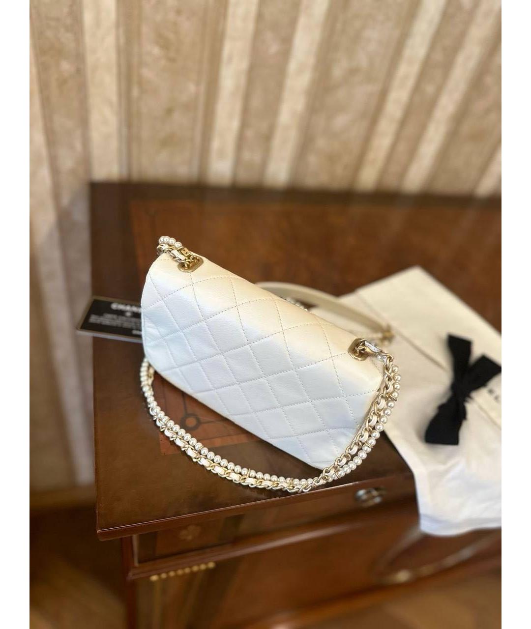 CHANEL Белая кожаная сумка через плечо, фото 6