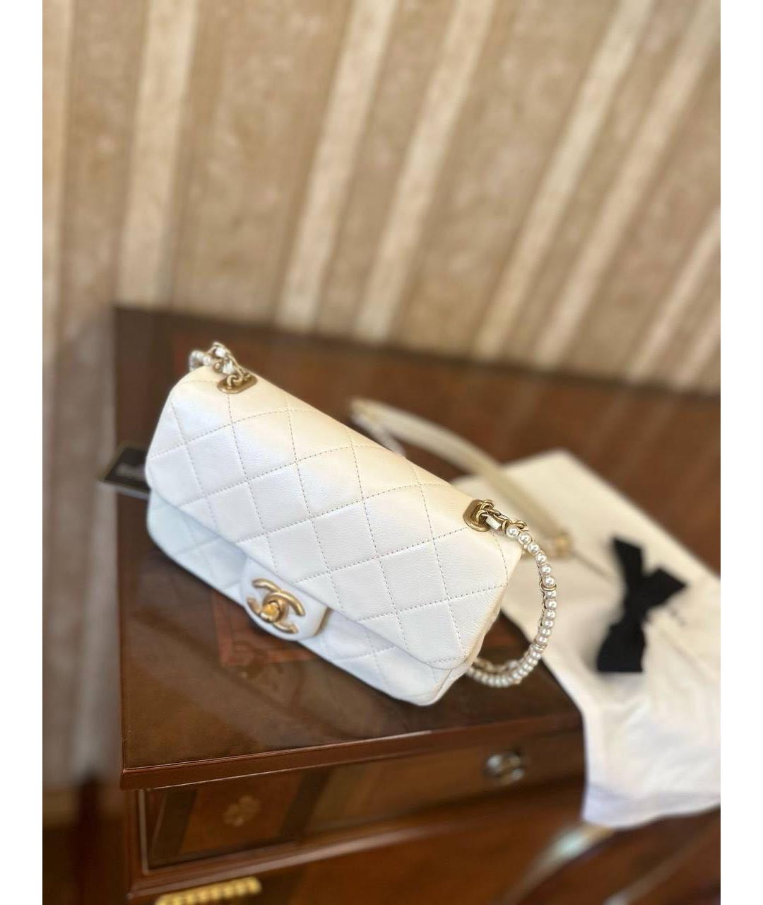 CHANEL Белая кожаная сумка через плечо, фото 7