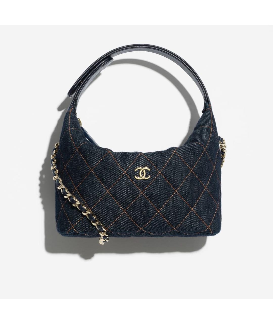 CHANEL Темно-синяя деним сумка с короткими ручками, фото 6