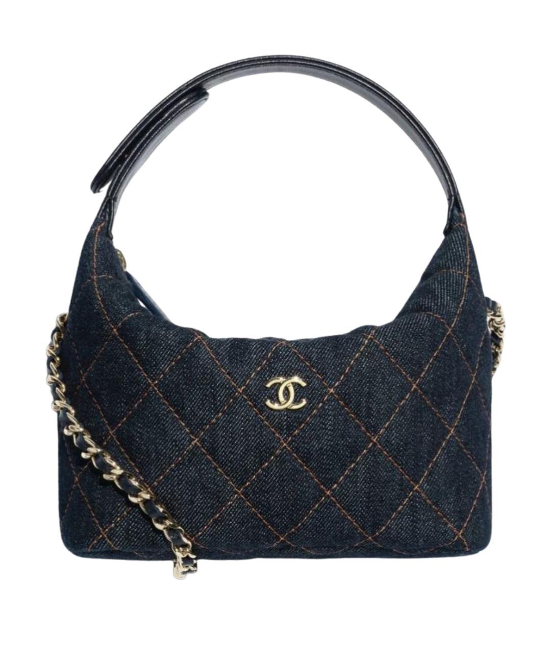 CHANEL Темно-синяя деним сумка с короткими ручками, фото 1