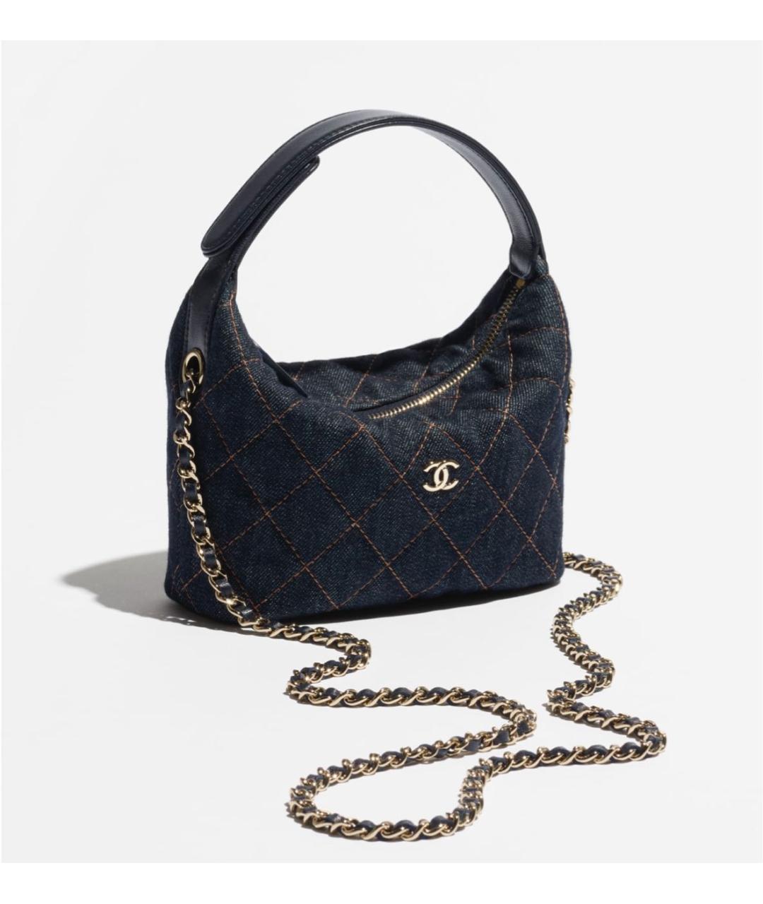 CHANEL Темно-синяя деним сумка с короткими ручками, фото 2