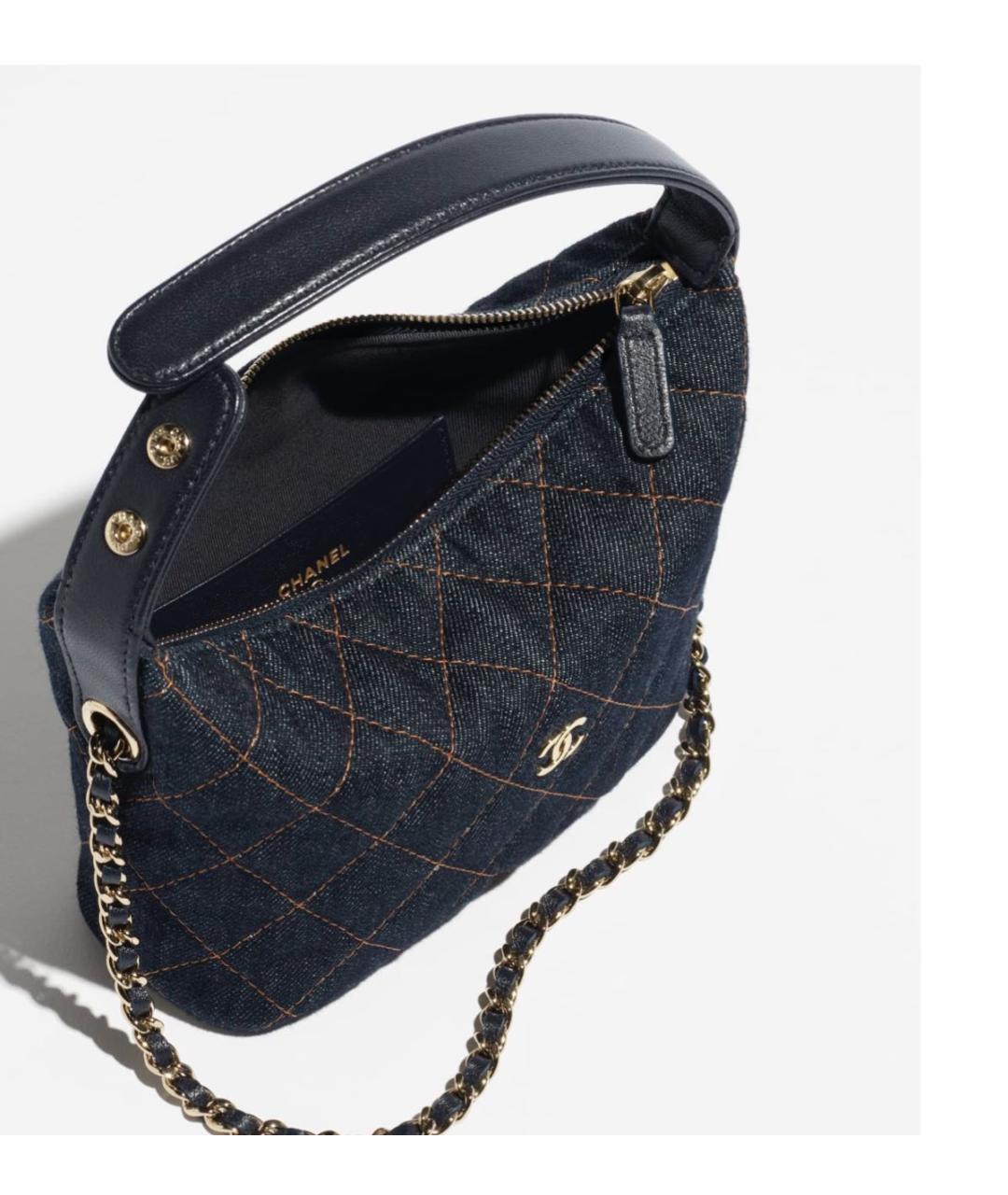 CHANEL Темно-синяя деним сумка с короткими ручками, фото 3