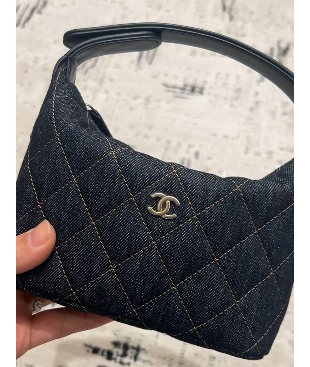 CHANEL Темно-синяя деним сумка с короткими ручками, фото 5