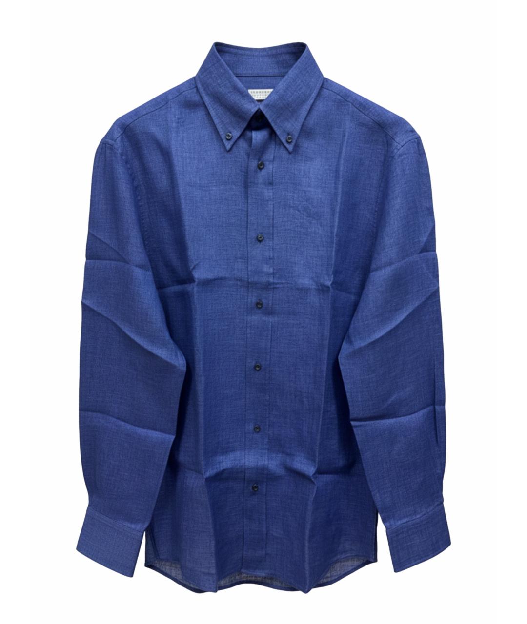 BRUNELLO CUCINELLI Темно-синяя льняная классическая рубашка, фото 1