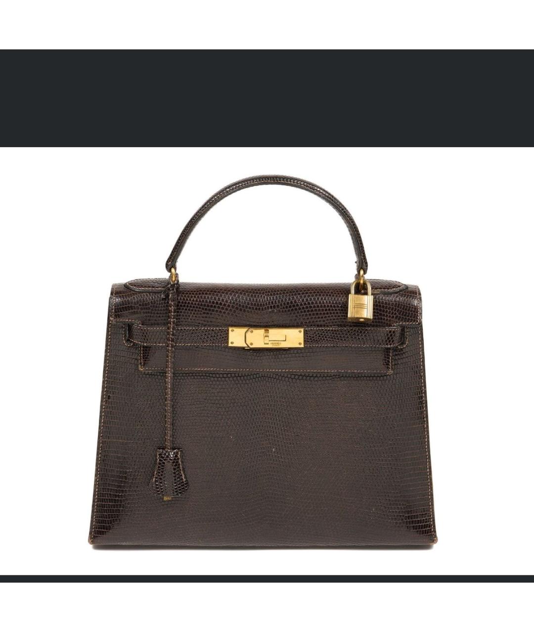 HERMES Коричневая сумка с короткими ручками из экзотической кожи, фото 4