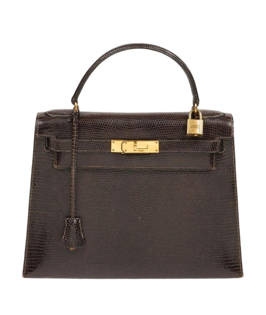 HERMES Коричневая сумка с короткими ручками из экзотической кожи, фото 1