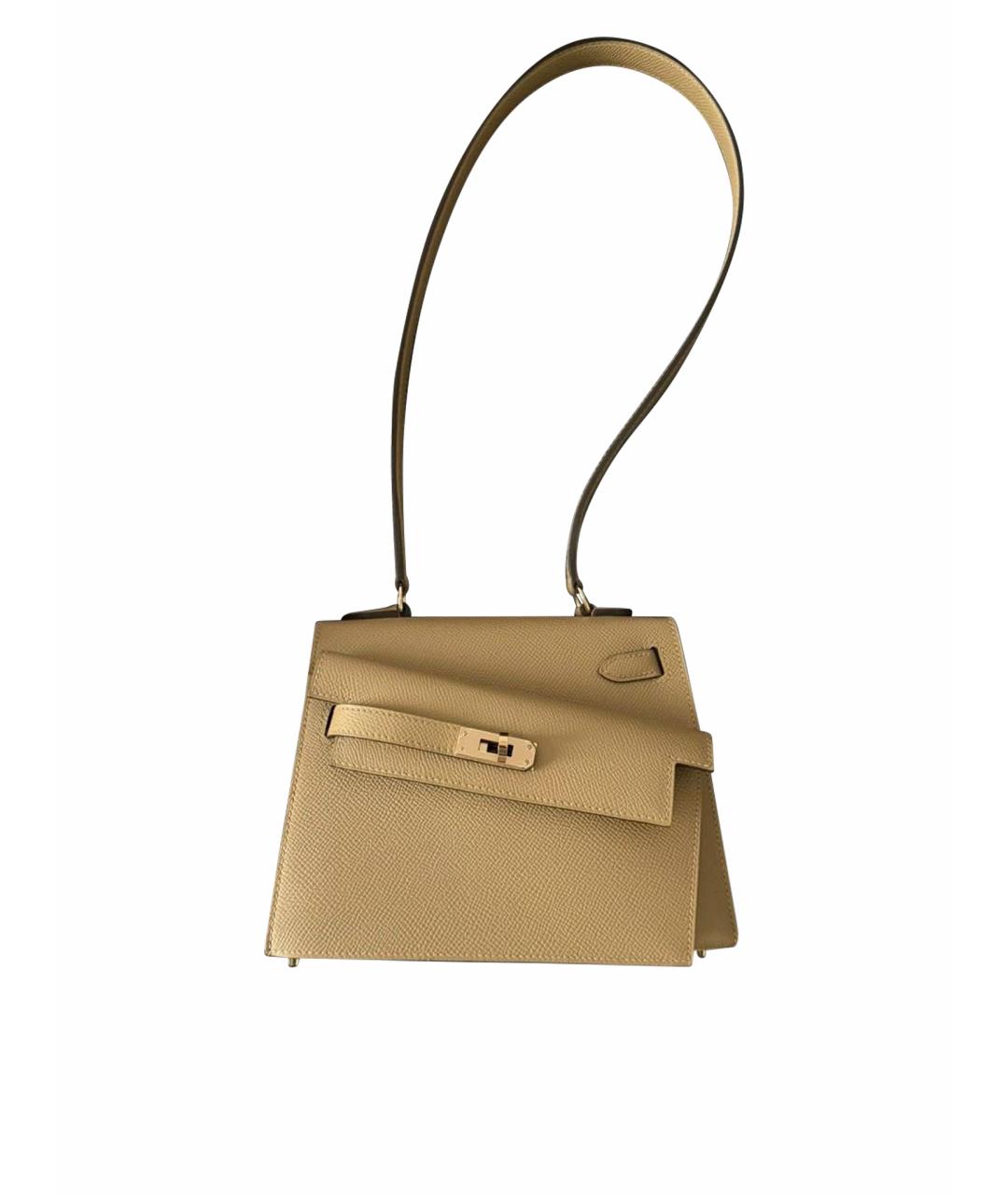 HERMES Бежевая кожаная сумка с короткими ручками, фото 1