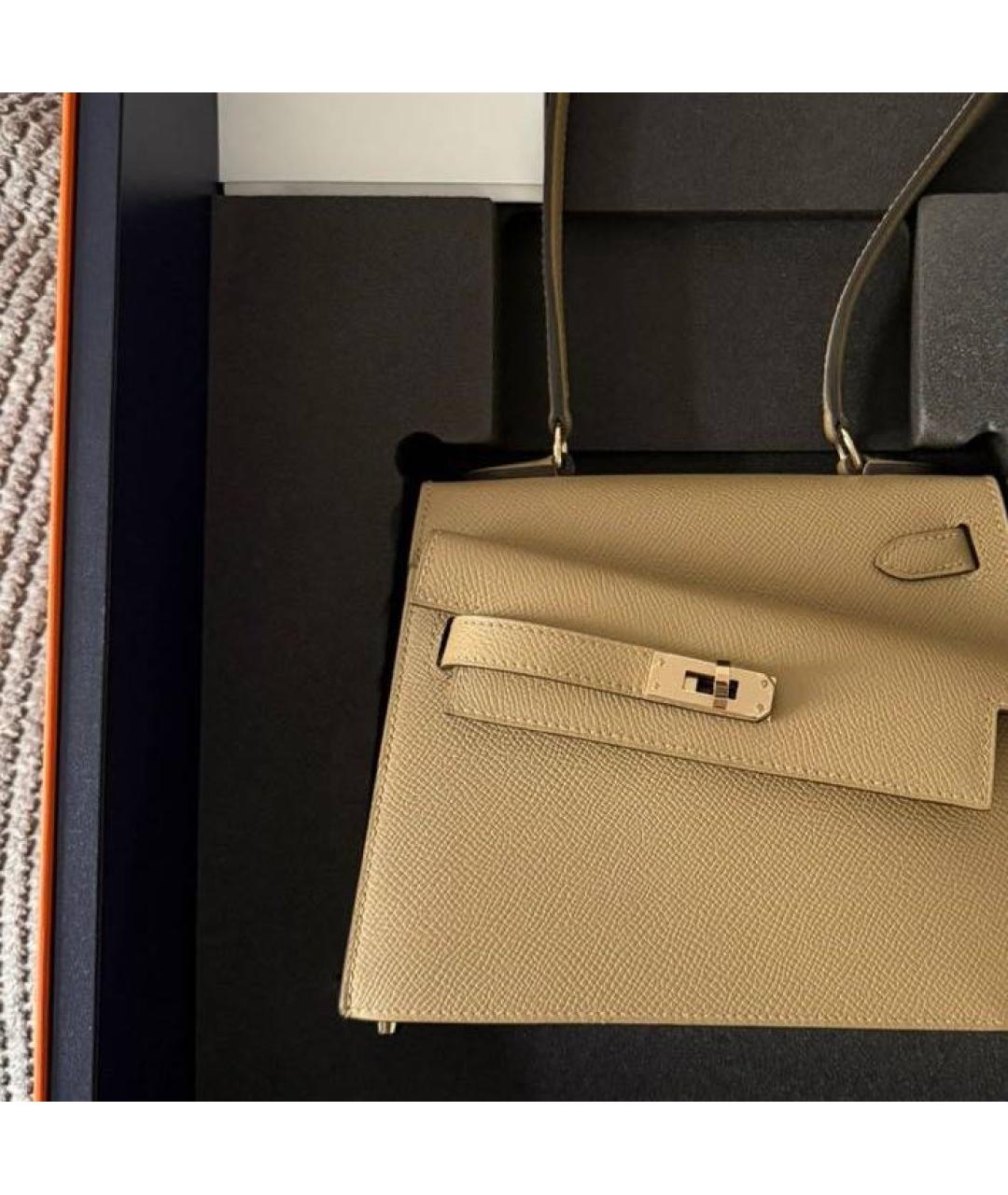 HERMES Бежевая кожаная сумка с короткими ручками, фото 3