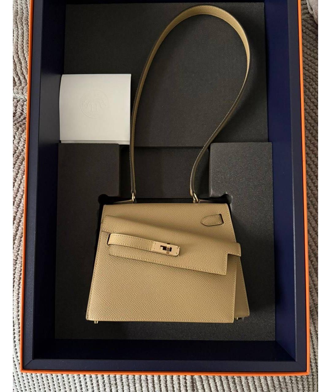 HERMES Бежевая кожаная сумка с короткими ручками, фото 5