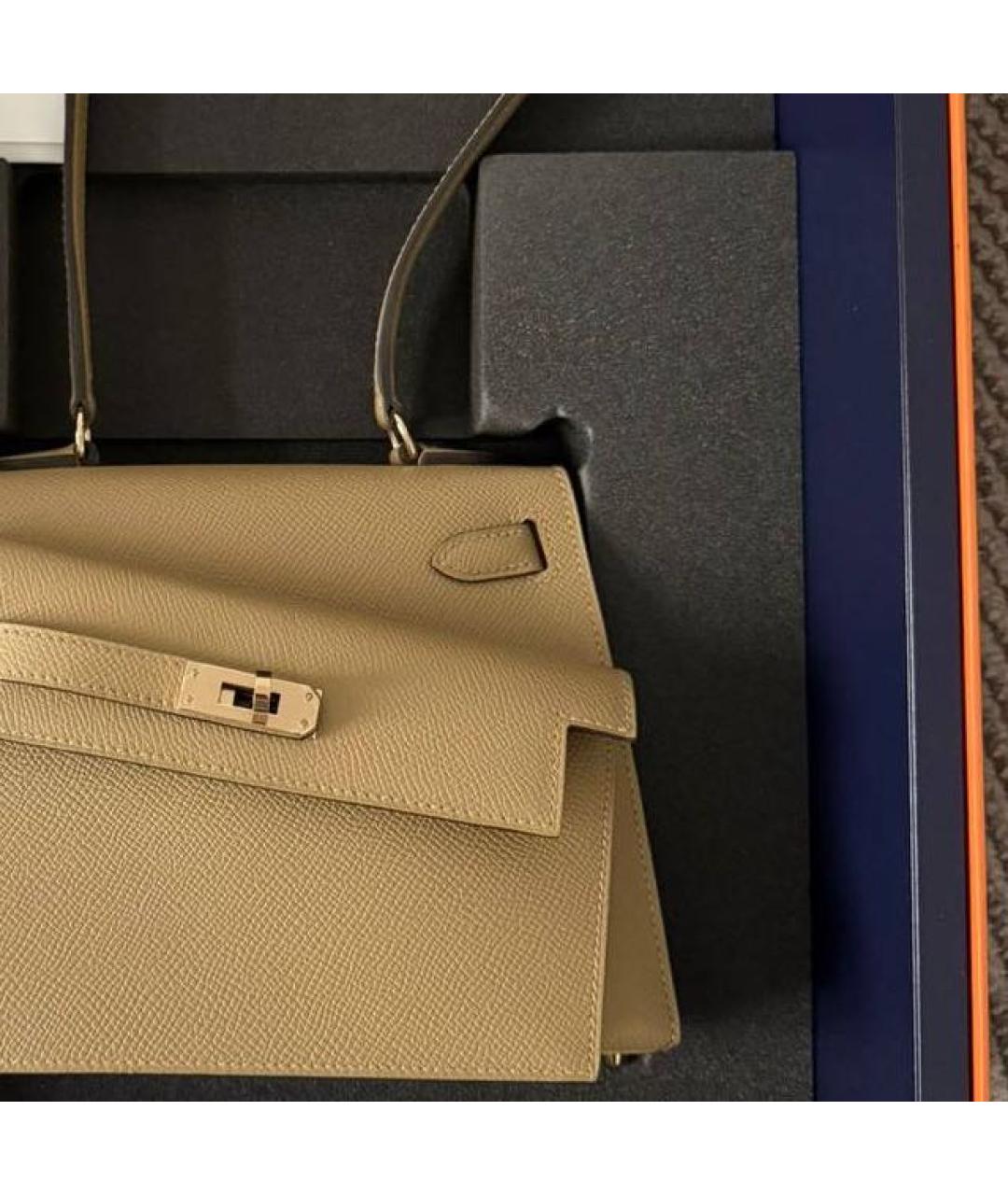 HERMES Бежевая кожаная сумка с короткими ручками, фото 4