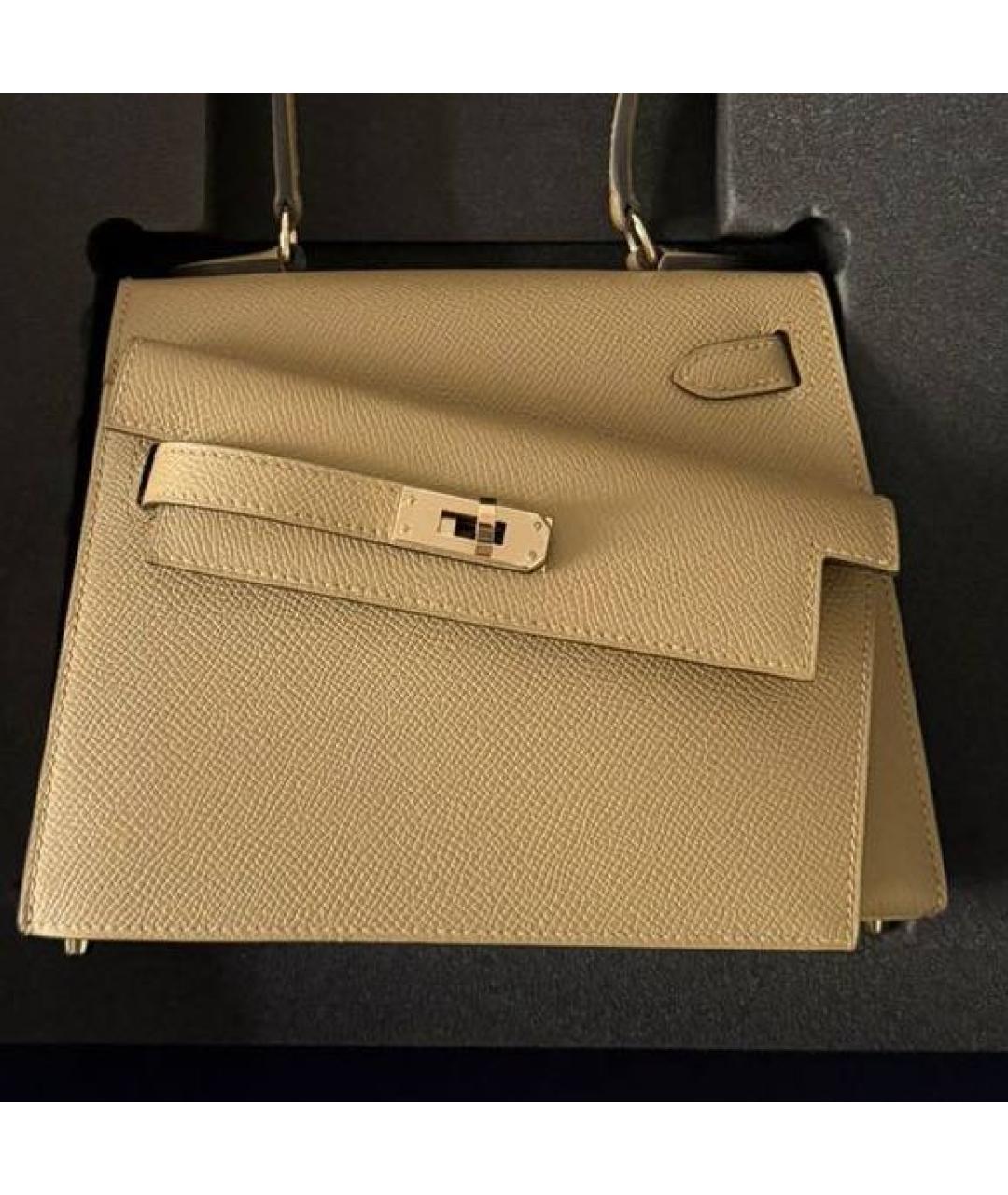 HERMES Бежевая кожаная сумка с короткими ручками, фото 2