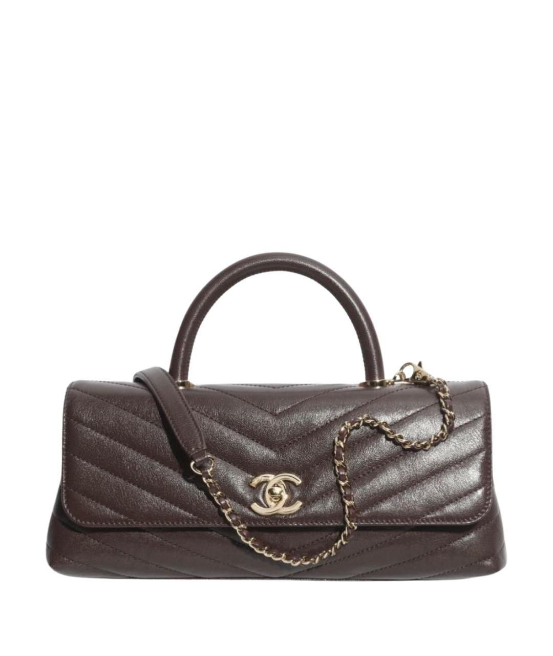 CHANEL Коричневая кожаная сумка с короткими ручками, фото 1