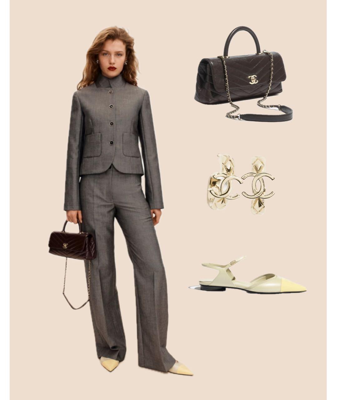 CHANEL Коричневая кожаная сумка с короткими ручками, фото 3