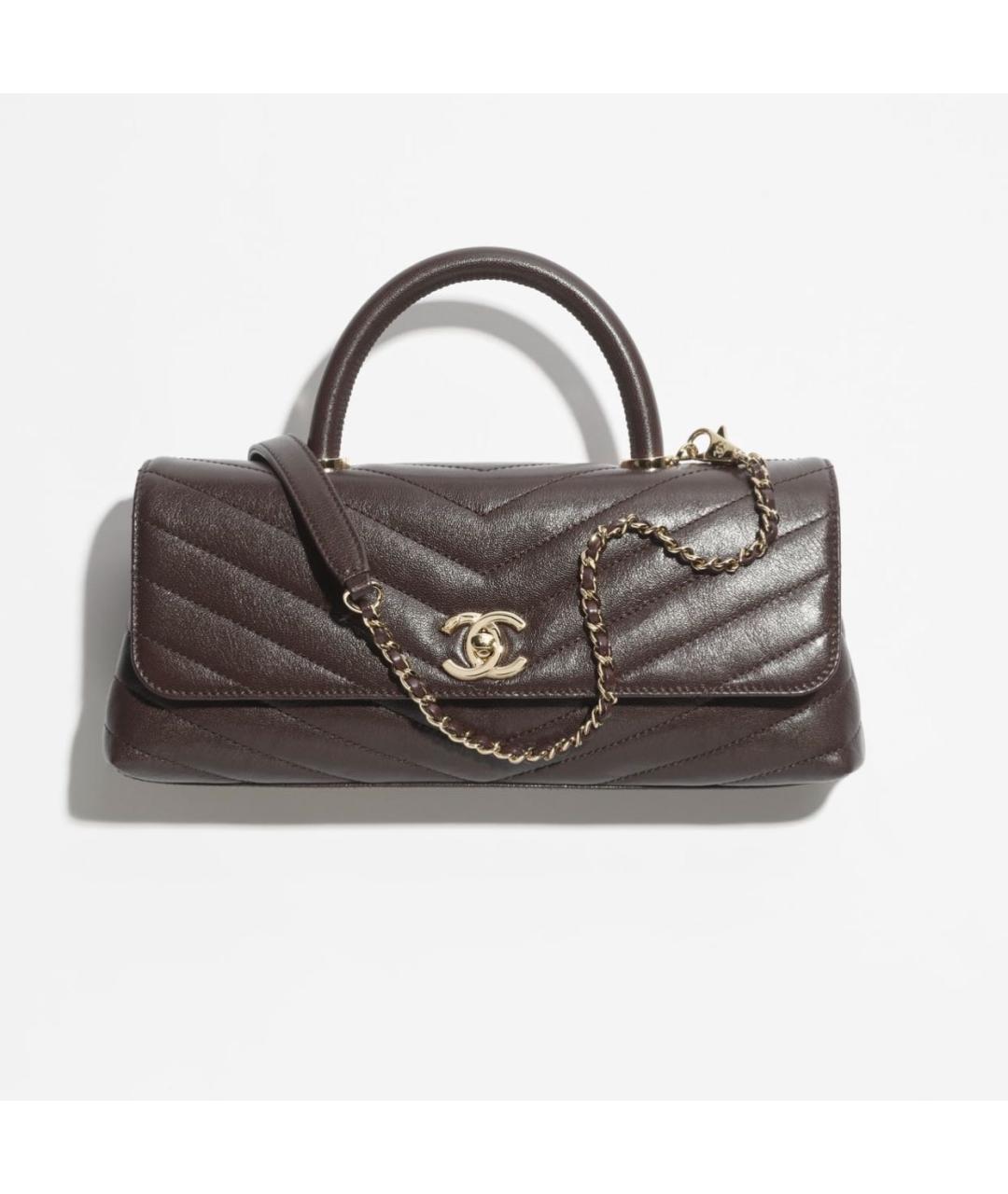 CHANEL Коричневая кожаная сумка с короткими ручками, фото 4
