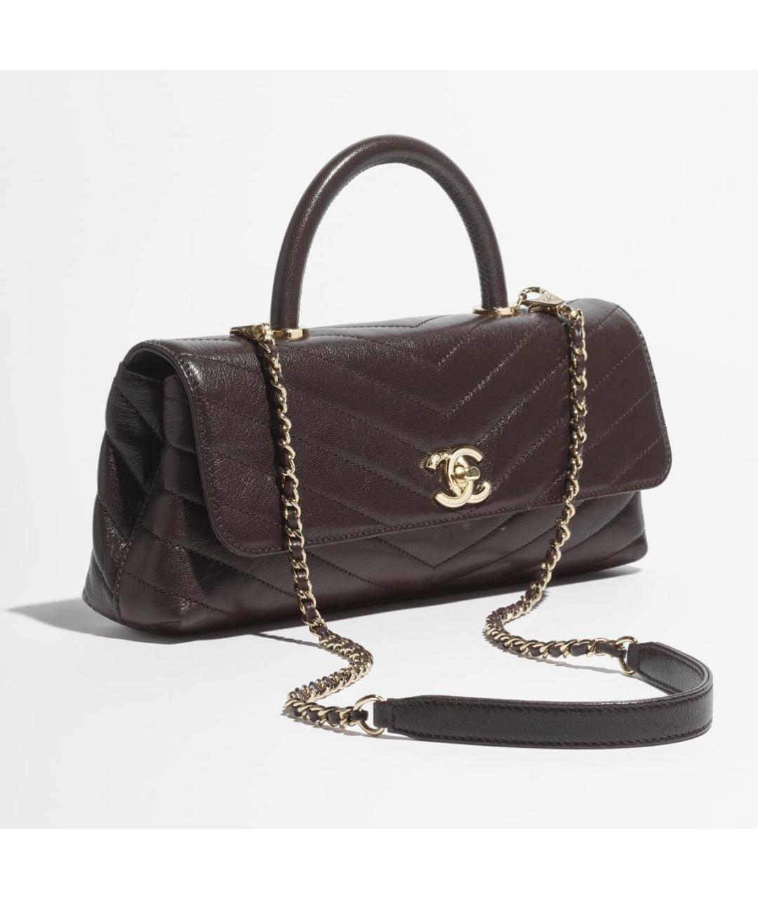 CHANEL Коричневая кожаная сумка с короткими ручками, фото 2