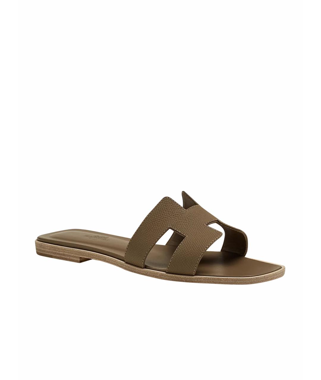 HERMES Коричневые кожаные шлепанцы, фото 1