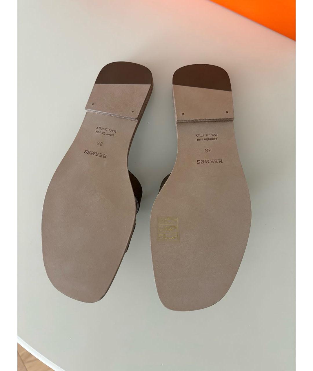 HERMES Коричневые кожаные шлепанцы, фото 3