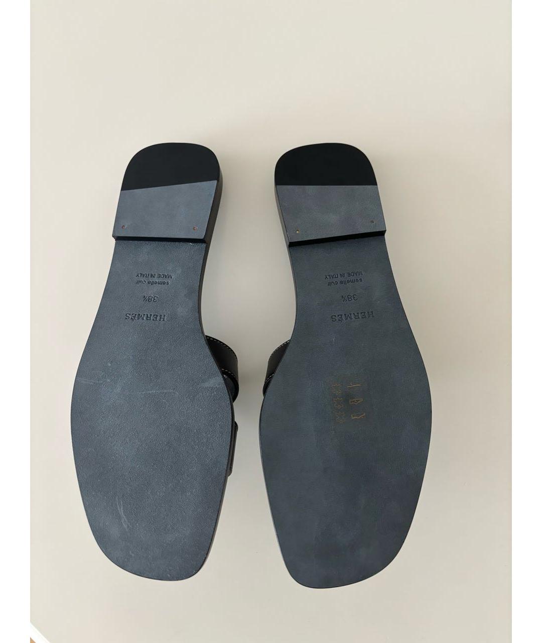 HERMES Черные кожаные шлепанцы, фото 3