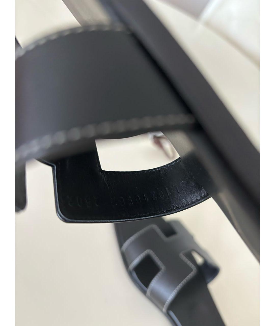 HERMES Черные кожаные шлепанцы, фото 4