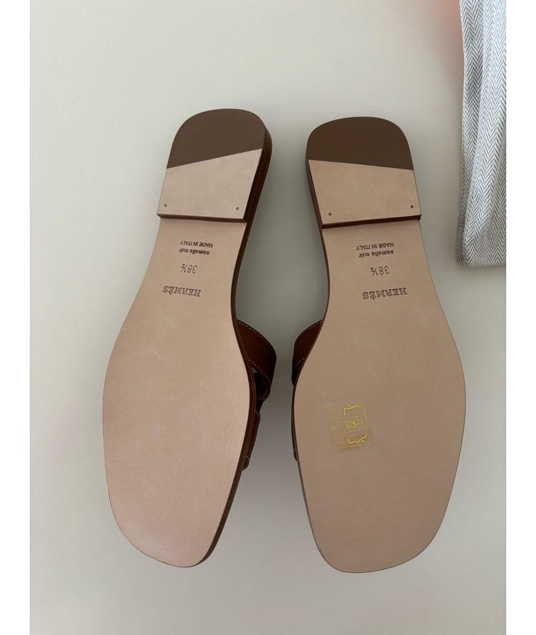 HERMES Коричневые кожаные шлепанцы, фото 3