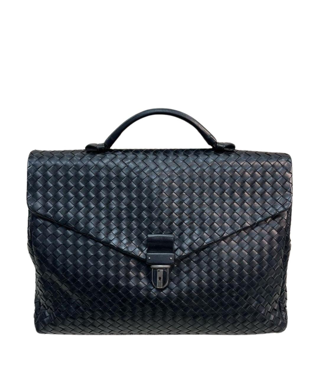 BOTTEGA VENETA Черный кожаный портфель, фото 1